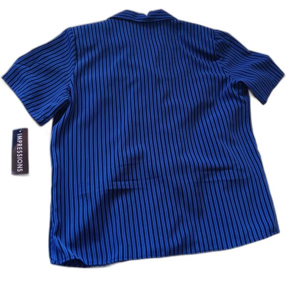 NWT Vintage Impressions Button Down Stripes Blouse Shoulder Pads Medium - Picture 2 of 10